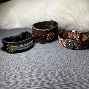 Set of Three Stylish Handmade Leather Bracelets